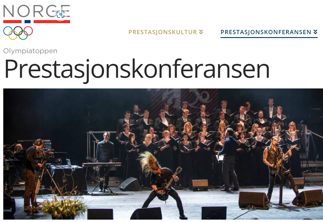 Olympiatoppens prestasjonskonferanse har hatt aktører fra alle samfunnsområder, her Satyricon med Operakoret. (Skjermdump prestasjonskultur.no)